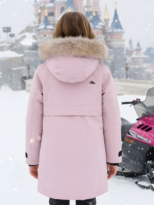 Парка зимняя подростковая для девочки с капюшоном и мехом розового цвета 9534R