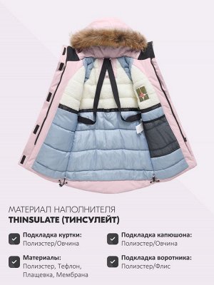 Парка зимняя подростковая для девочки с капюшоном и мехом розового цвета 9534R