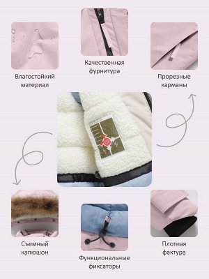 Парка зимняя подростковая для девочки с капюшоном и мехом розового цвета 9534R