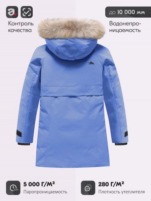 Парка зимняя подростковая для девочки с капюшоном и мехом василькового цвета 9534Vs