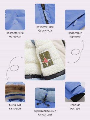 Парка зимняя подростковая для девочки с капюшоном и мехом василькового цвета 9534Vs