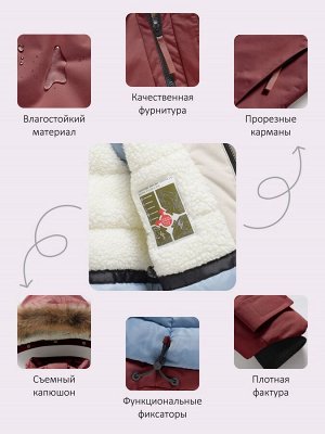 Парка зимняя подростковая для девочки с капюшоном и мехом бордового цвета 9534Bo