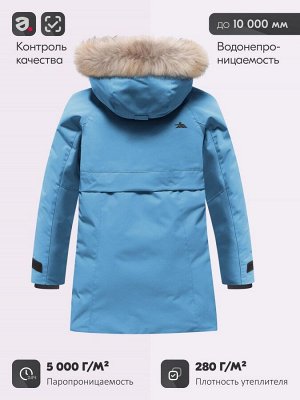 Парка зимняя подростковая для девочки с капюшоном и мехом бирюзового цвета 9534Br