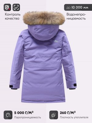 Парка зимняя подростковая для девочки с капюшоном и мехом фиолетового цвета 9532F