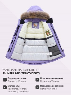 Парка зимняя подростковая для девочки с капюшоном и мехом фиолетового цвета 9532F