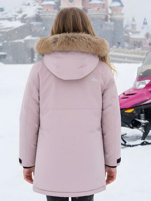 Парка зимняя подростковая для девочки с капюшоном и мехом розового цвета 9532R