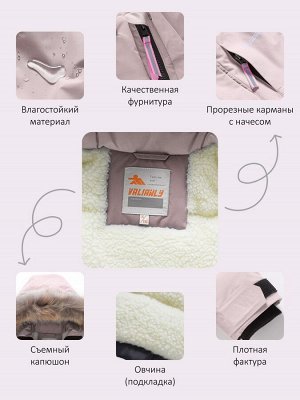 Парка зимняя подростковая для девочки с капюшоном и мехом розового цвета 9532R