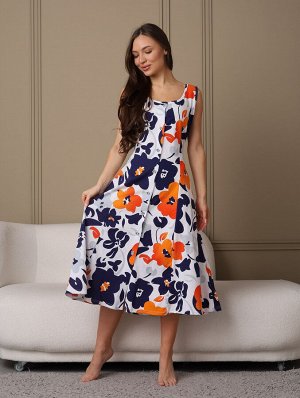 Мод.576 Сарафан (Белый/оранжевый/цветы)