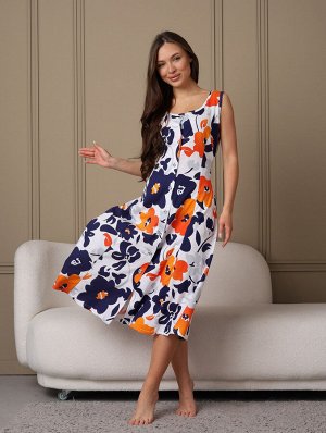 Мод.576 Сарафан (Белый/оранжевый/цветы)