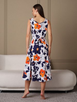 Мод.576 Сарафан (Белый/оранжевый/цветы)