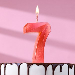 Свеча в торт «Грань», цифра 7, красный металлик, 6.5 см