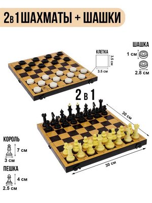Настольные игры 2 в 1 «Семейная»: шахматы, шашки, доска пластик 30x30 см
