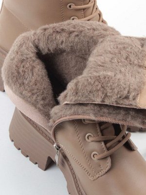 04-207-3424A-5608 DK. BEIGE Ботинки зимние женские (натуральная кожа, 100% шерсть)