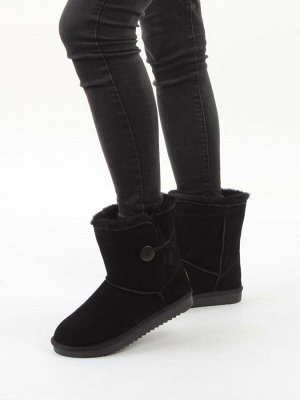 04-PAYH02-01Z BLACK  Угги женские (натуральная замша, 100% шерсть, натуральный мех)