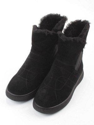 04-PAL272-1Z BLACK Ботинки зимние женские (натуральная замша, 100% шерсть, натуральный мех)