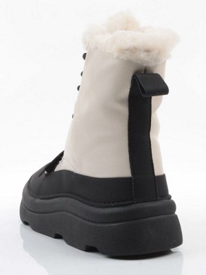 04-PAJ76-2Z LT. BEIGE /BLACK Ботинки зимние женские (натуральная кожа, натуральный мех, 100% шерсть)
