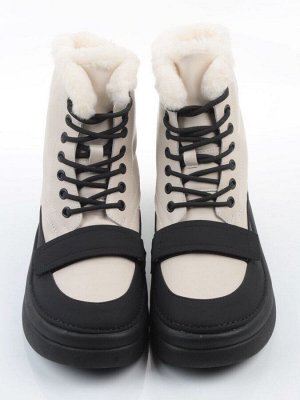 04-PAJ76-2Z LT. BEIGE /BLACK Ботинки зимние женские (натуральная кожа, натуральный мех, 100% шерсть)