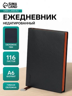 Ежедневник недатированный А6+,116 листов в клетку, обложка ПВХ ЛАЙТ, тонированный срез, МИКС