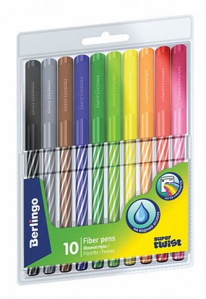 Фломастеры Berlingo ""SuperTwist"", 10цв., смываемые, рисунок на корпусе, блистер