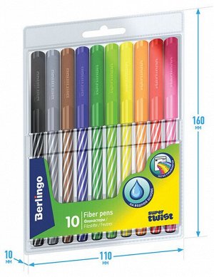 Фломастеры Berlingo ""SuperTwist"", 10цв., смываемые, рисунок на корпусе, блистер