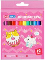 Фломастеры ArtSpace &quot;&quot;Кот-сластена&quot;&quot;, 12цв., смываемые, картон, европодвес