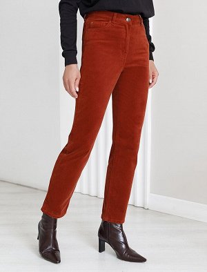 Укороченные эластичные брюки слим из микро вельвета