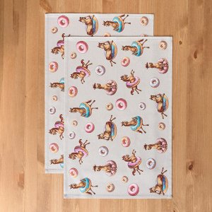 Серые вафельные полотенца «Лошадь в пончиках» 40×60 см, твил, 100% хлопок