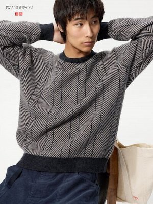UNIQLO x JW ANDERSON — шерстяной свитер с круглым вырезом - 08 DARKGRAY