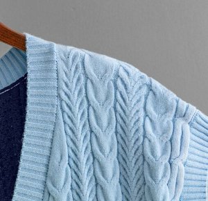 Жилет трикотажной вязки двуцветный с v-образным вырезом, сиреневый/фиолетовый