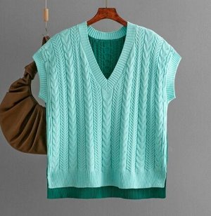 Жилет трикотажной вязки двуцветный с v-образным вырезом, бирюзовый/зеленый