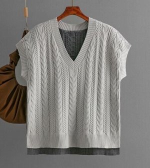 Жилет трикотажной вязки двуцветный с v-образным вырезом, серый/темно-серый