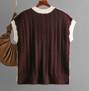 Жилет трикотажной вязки двуцветный с v-образным вырезом, черно-белый