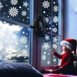 Наклейки на окна "Снежинки" 137 элементов 4 листа 20*30 см. Многоразовые, Без клея (Статические)