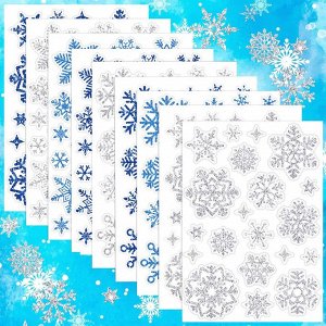 Наклейки СНЕЖИНКИ блестящие с глиттером Универсальные для творчества, Набор 9 листов 14*20 см. 3 цвета
