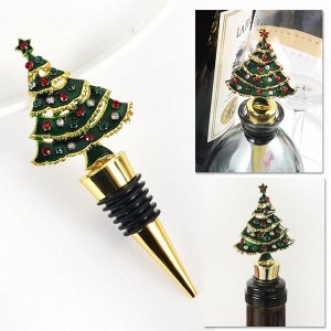 Декоративная многоразовая металлическая пробка для бутылки "ЕЛКА СО СТРАЗАМИ"