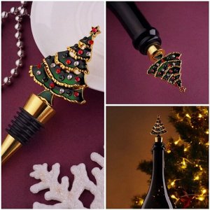 Декоративная многоразовая металлическая пробка для бутылки "ЕЛКА СО СТРАЗАМИ"