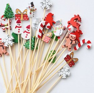 Набор бамбуковых шпажек для канапе "Новогодний микс" 100 штук по 12 см.