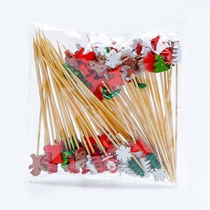 Набор бамбуковых шпажек для канапе "Новогодний микс" 100 штук по 12 см.