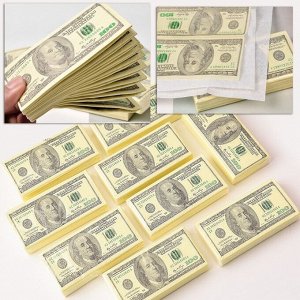 Салфетки сервировочные "ПАЧКА ДОЛЛАРОВ" 3 слоя, 10 штук, 33х33 см.