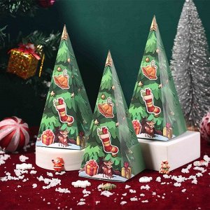 Набор из 4 подарочных складных коробок "ЁЛОЧКИ". Размер: 18,5*7,5 см.