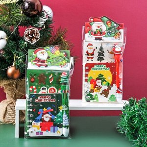 Канцелярский набор "Новогодний" (Ручка 10 цветов + Блокнот + Наклейки)