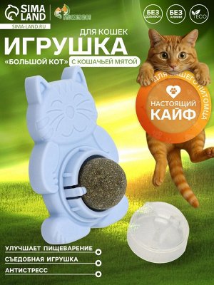 Игрушка для кошек из кошачьей мяты «Большой Кот» на основании, 4.5x6x6 см, синий