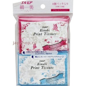 002883 "Kami Shodji" "ELLEMOI" "Kinubi Print Tissues" Бумажные двухслойные салфетки (платочки) с шелком 10 шт. 4 пачки/упак, 1/50