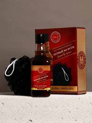 Подарочный набор «Первый во всём», гель для душа виски 250 мл и мочалка для тела, Чистое счастье