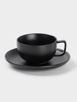 Чайная пара Magistro Carbon, 2 предмета: чашка 280 мл, блюдце d=16.5 см, фарфор, чёрная