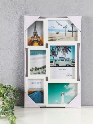 Фоторамка-коллаж на 6 фото 10x15 см, 13x18 см, 15x20 см «Воспоминания», МДФ, стекло, белая, 51x31.5x2.2 см