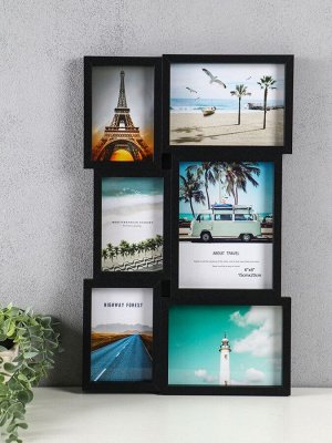 Фоторамка-коллаж на 6 фото 10x15 см, 13x18 см, 15x20 см «Воспоминания», МДФ, стекло, чёрная, 51x31.5x2.2 см