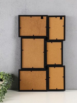 Фоторамка-коллаж на 6 фото 10x15 см, 13x18 см, 15x20 см «Воспоминания», МДФ, стекло, чёрная, 51x31.5x2.2 см