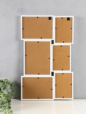 Фоторамка-коллаж на 6 фото 10x15 см, 13x18 см, 15x20 см «Воспоминания», МДФ, стекло, белая, 51x31.5x2.2 см