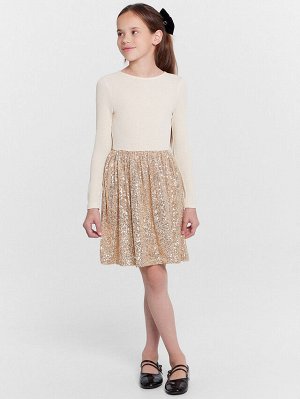 Нарядное платье для девочек бежевое с пайетками